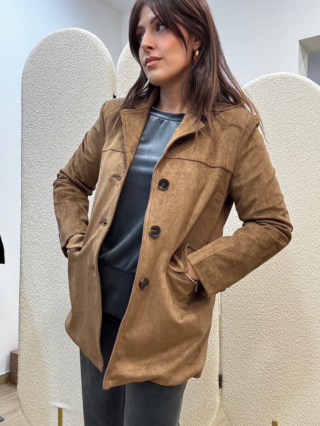 Blazer Lungo Effetto Suede