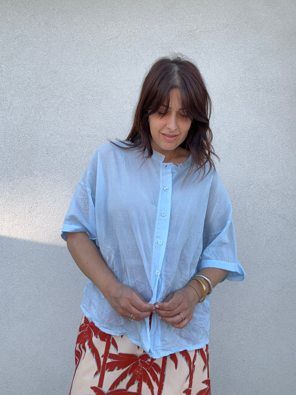 Camicia cotone cielo