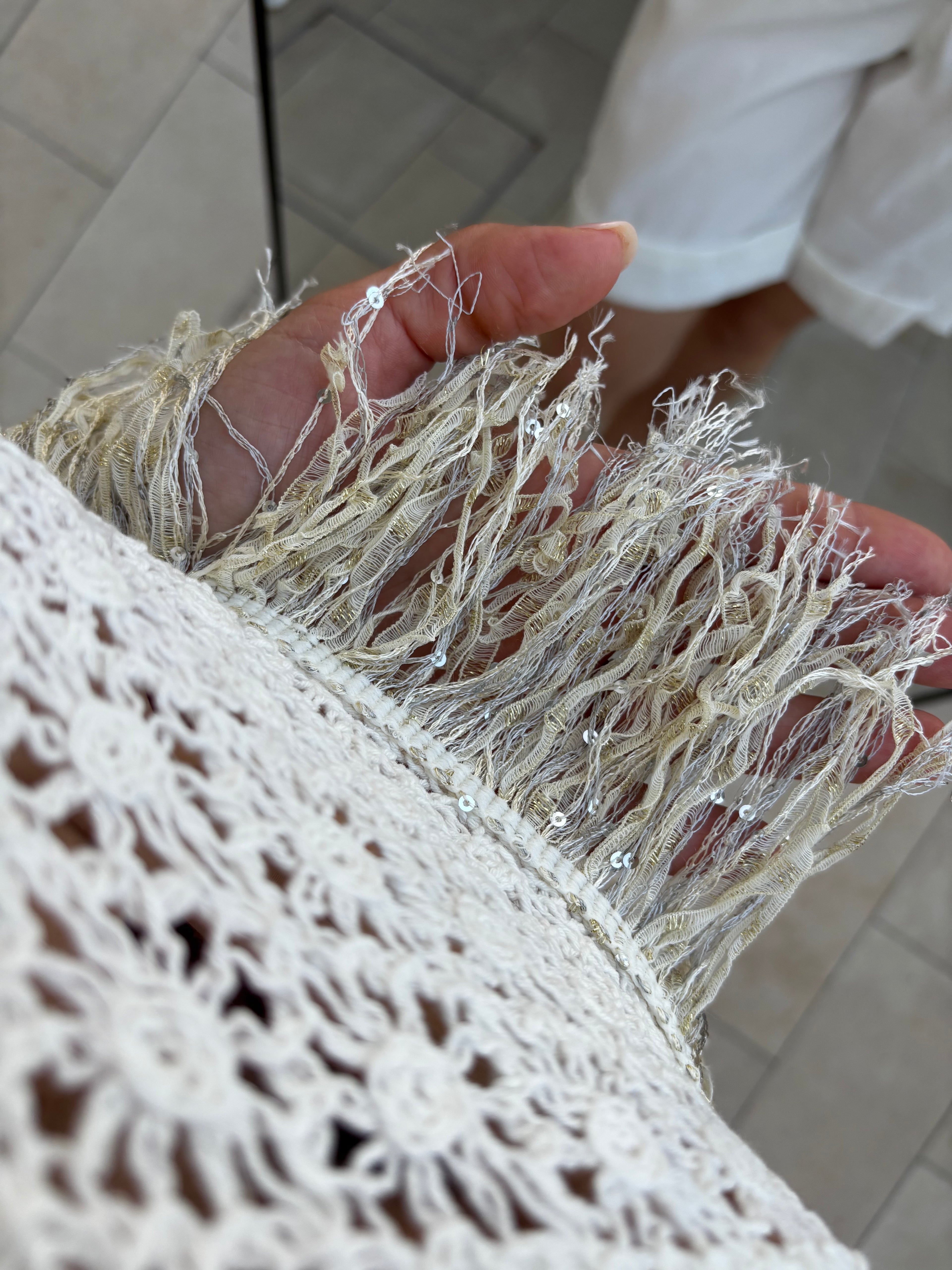 Top Crochet frangie pailletes