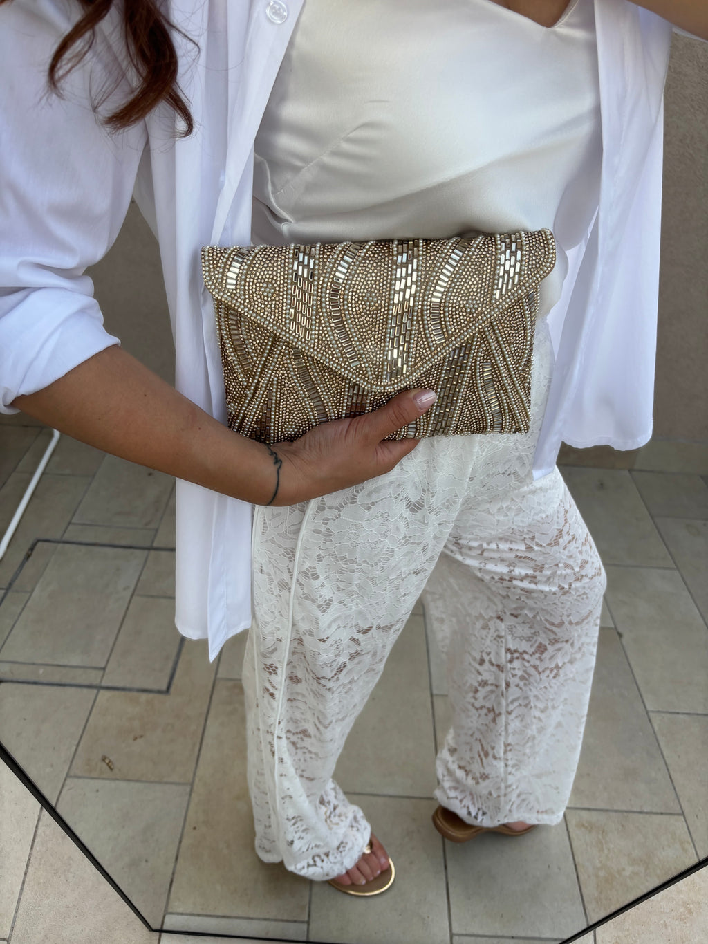 Pochette perline champagne