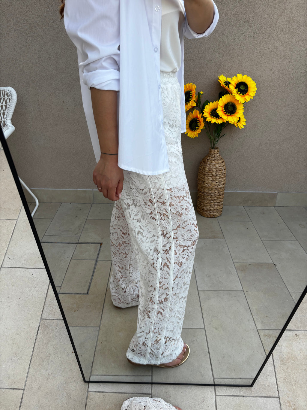 Pantalone bianco pizzo