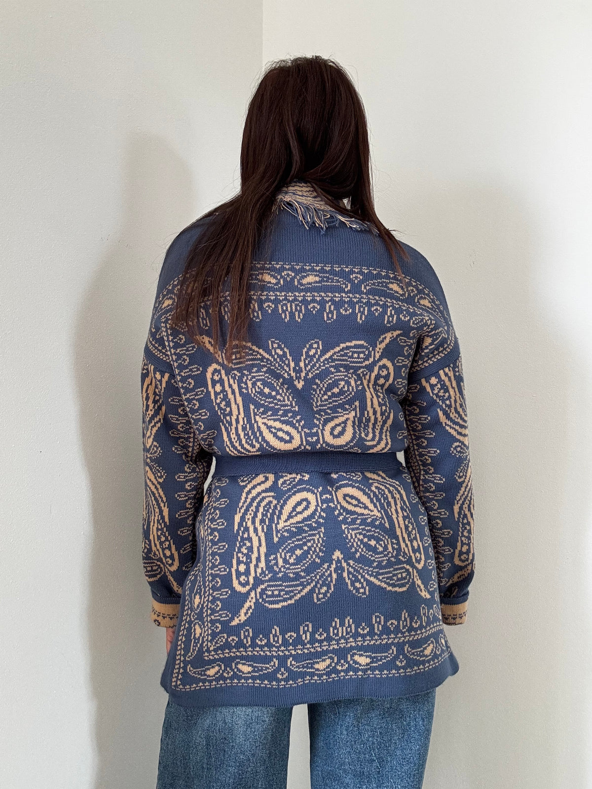 Cardigan Jacquard Bandana con Frange