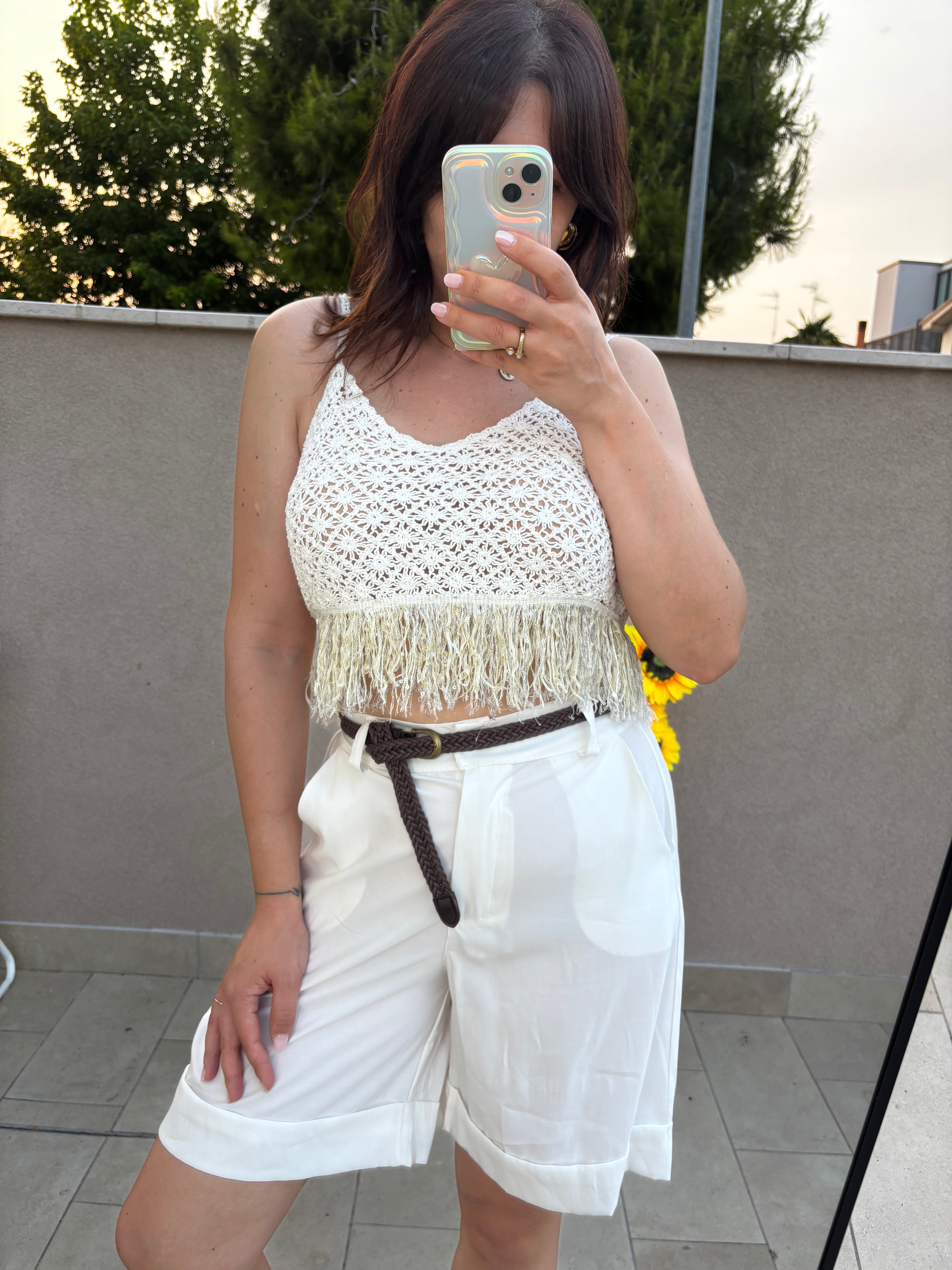 Top Crochet frangie pailletes