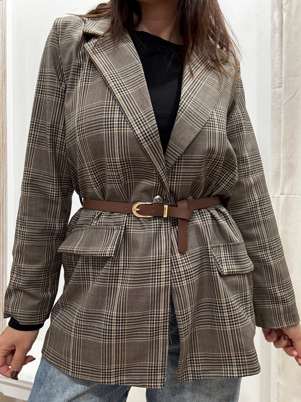 Blazer Principe di Galles con Cintura