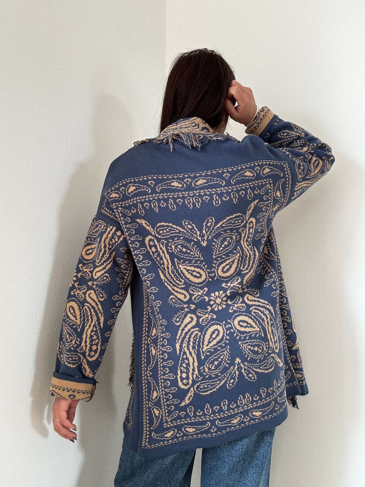 Cardigan Jacquard Bandana con Frange