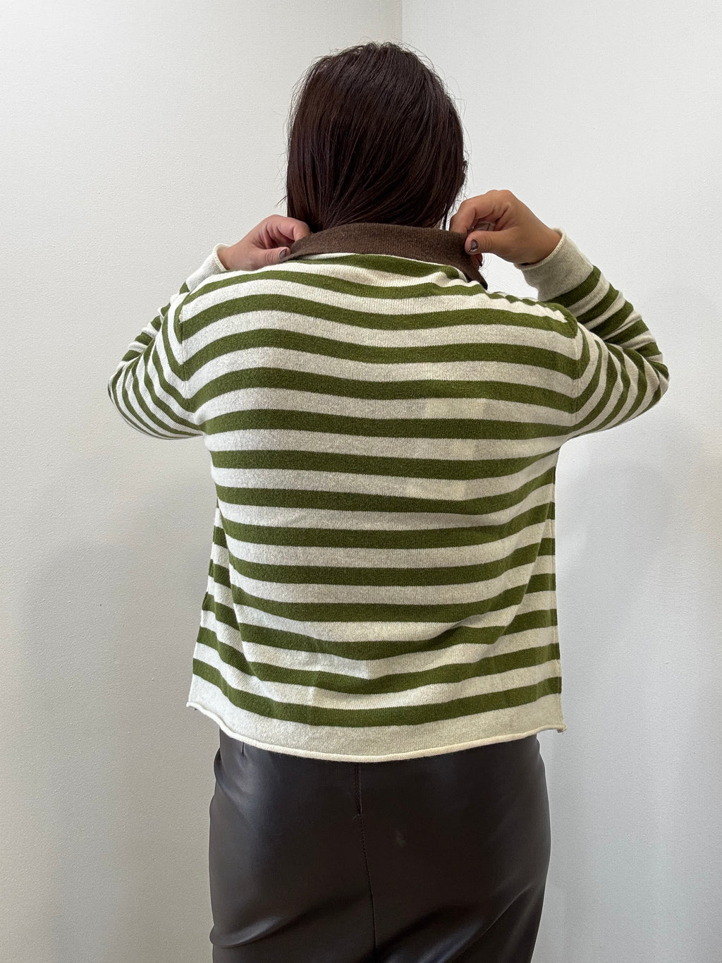 Maglia Polo a Righe in Lana e Cashmere