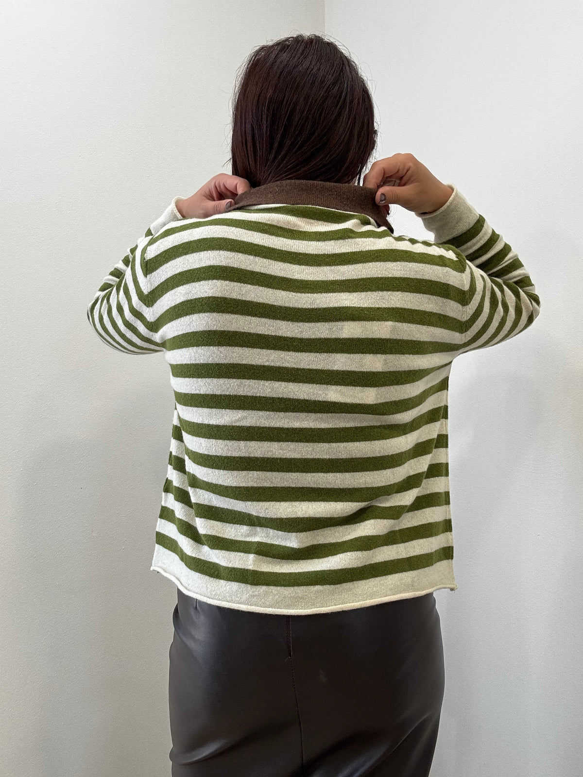 Maglia Polo a Righe in Lana e Cashmere