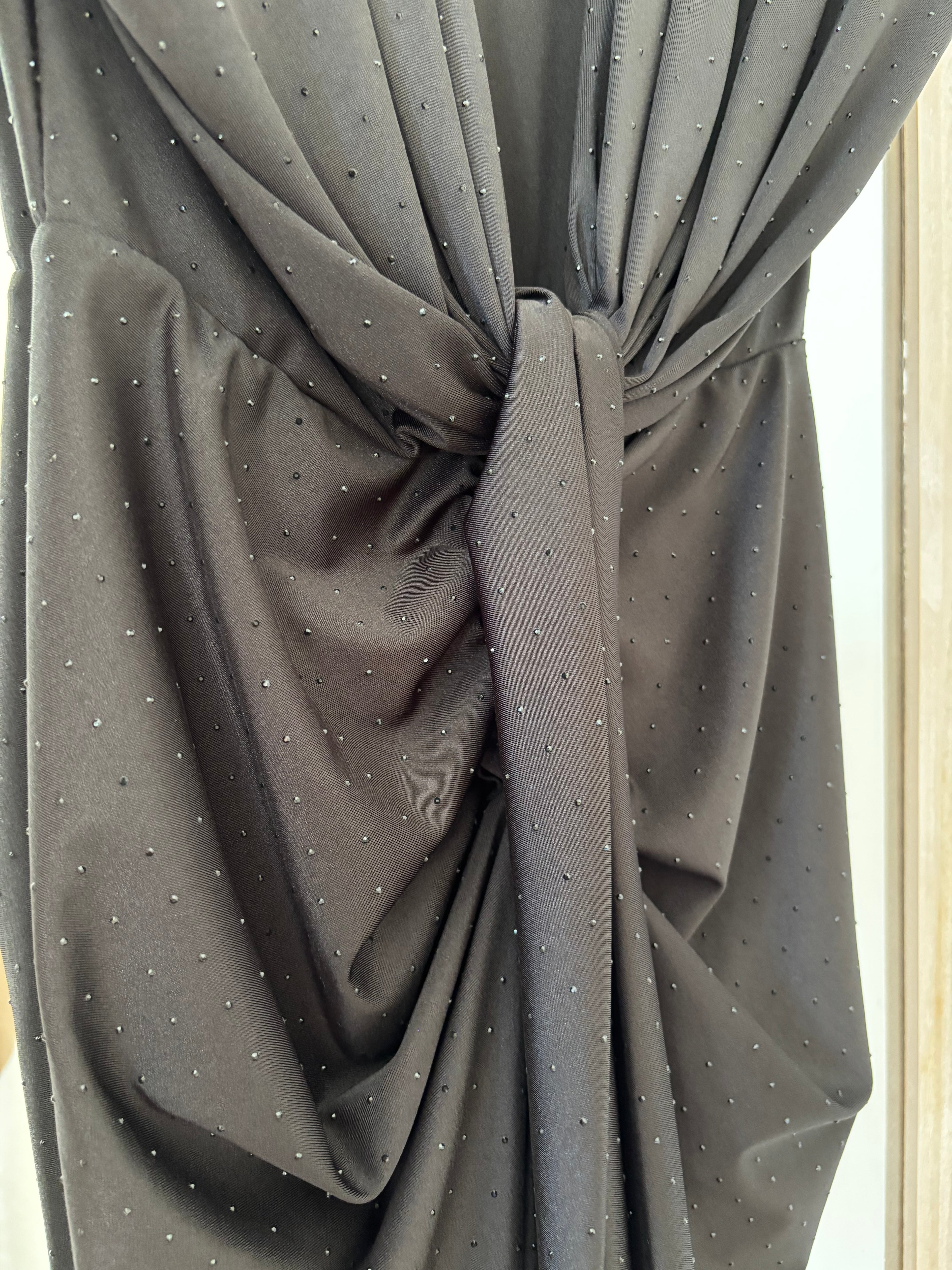 Abito midi drappeggiato con strass