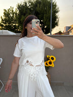 T shirt combinata ricamo