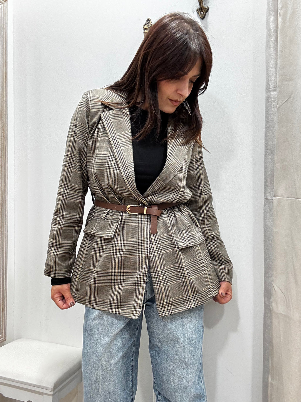 Blazer Principe di Galles con Cintura