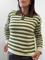Maglia Polo a Righe in Lana e Cashmere