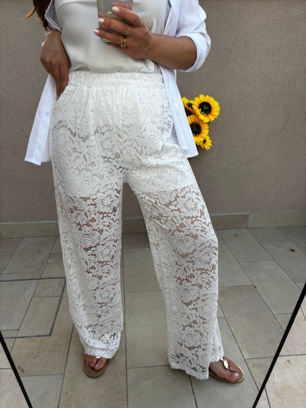 Pantalone bianco pizzo