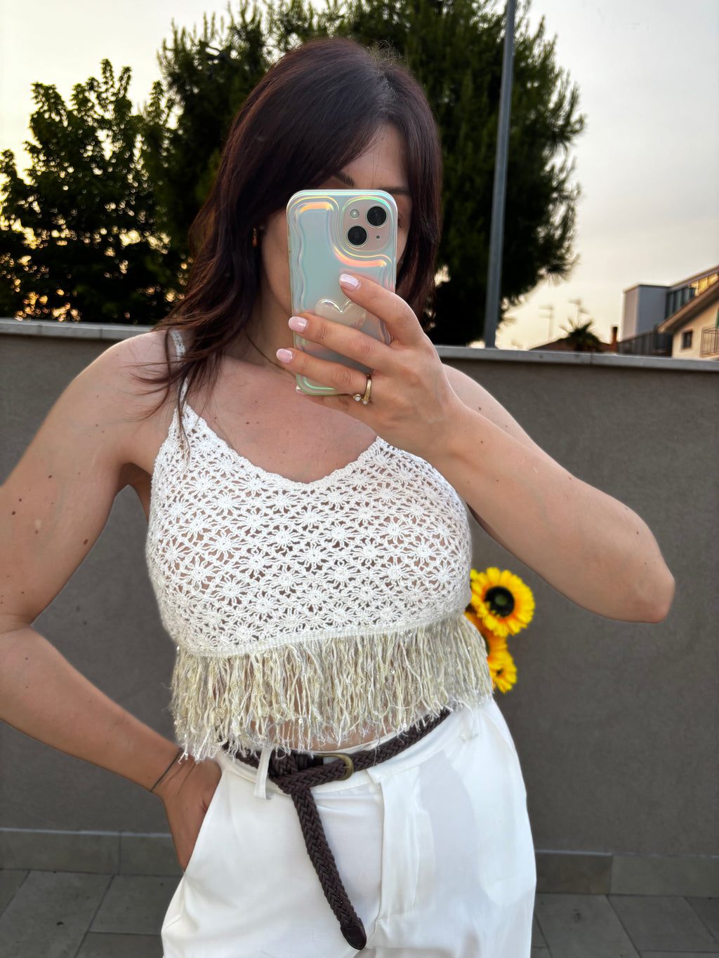 Top Crochet frangie pailletes