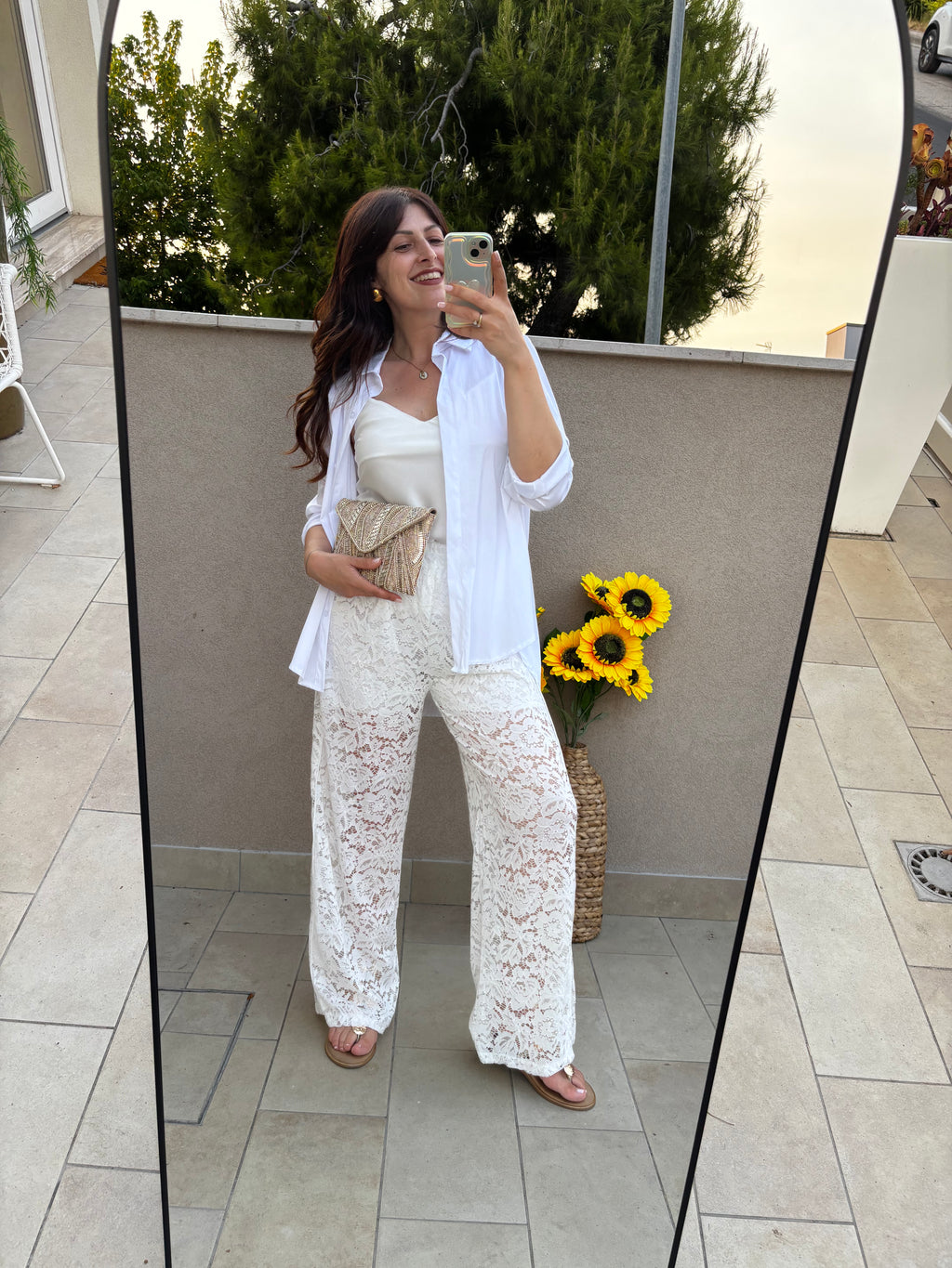 Pantalone bianco pizzo