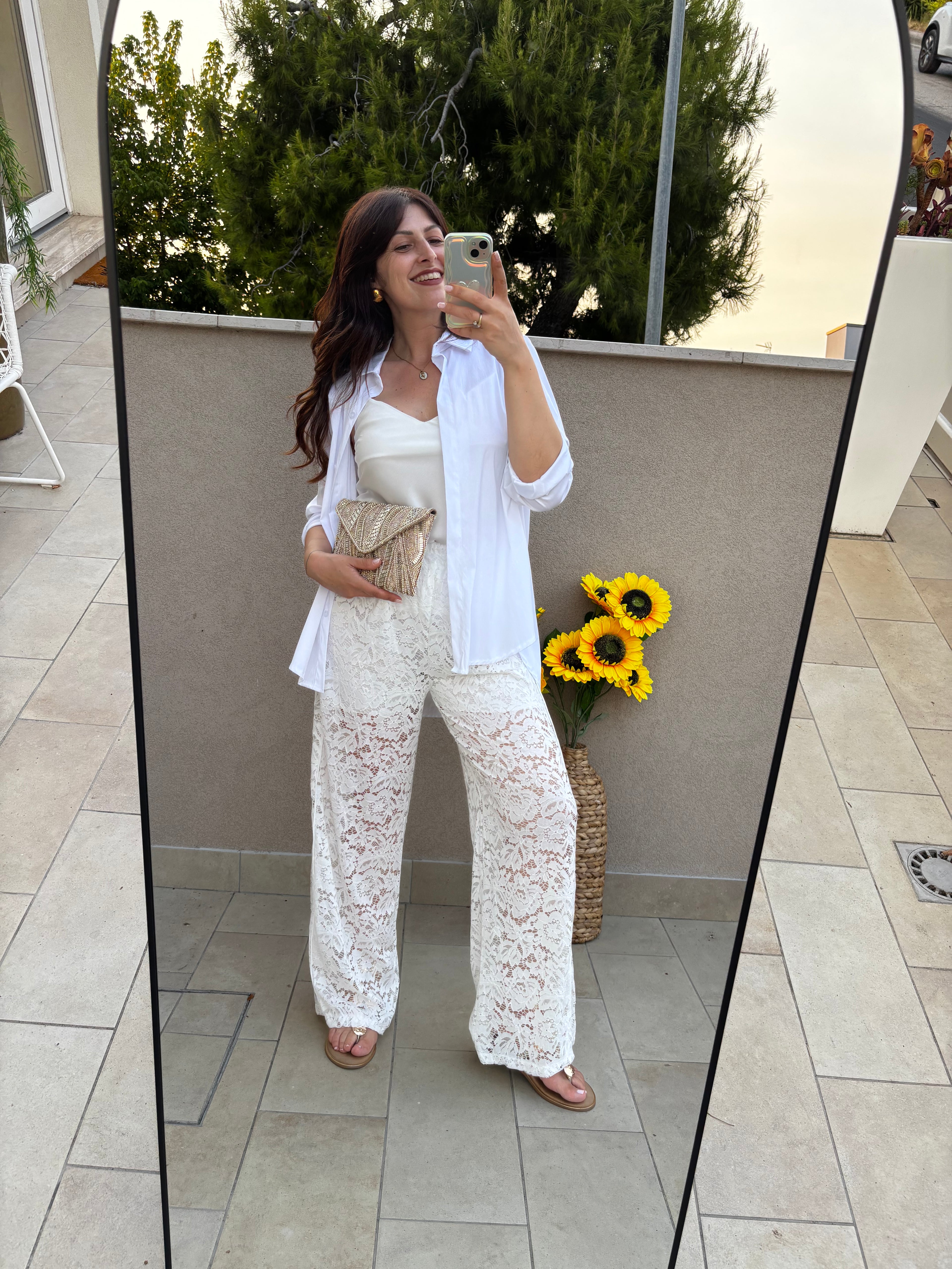 Pantalone bianco pizzo