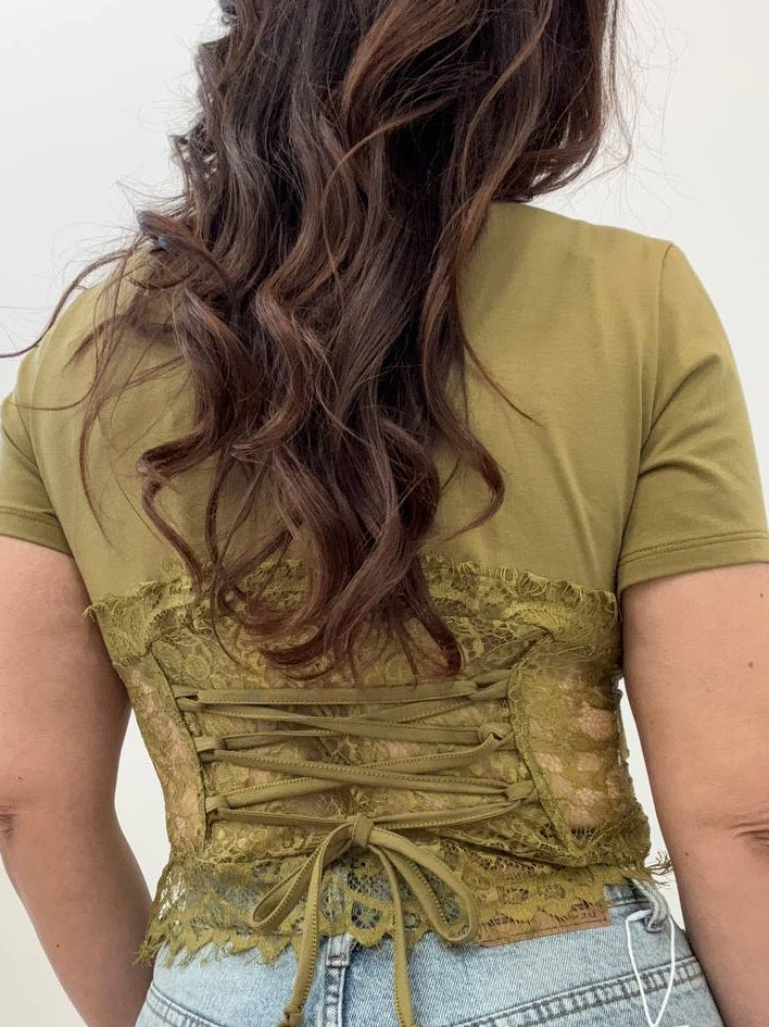 T shirt combinata corsetto pizzo