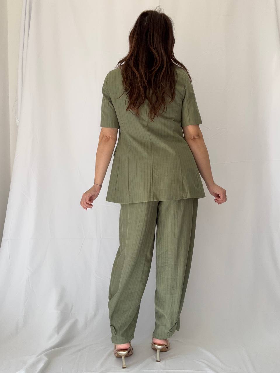 Pantaloni a righe misto lino