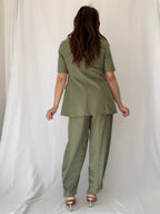 Pantaloni a righe misto lino