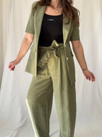 Pantaloni a righe misto lino
