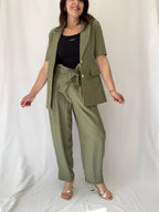 Pantaloni a righe misto lino