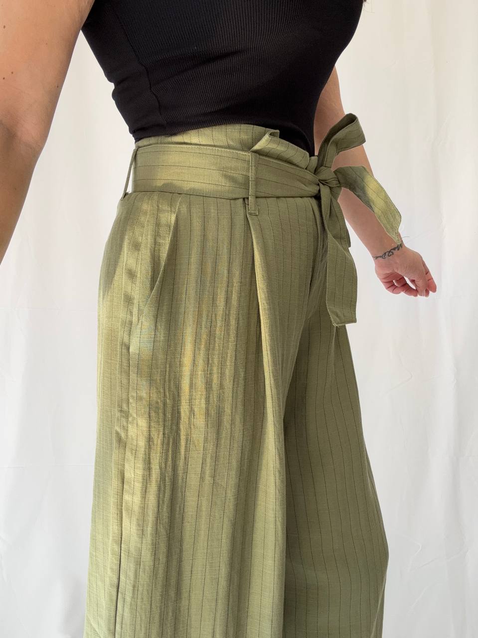 Pantaloni a righe misto lino