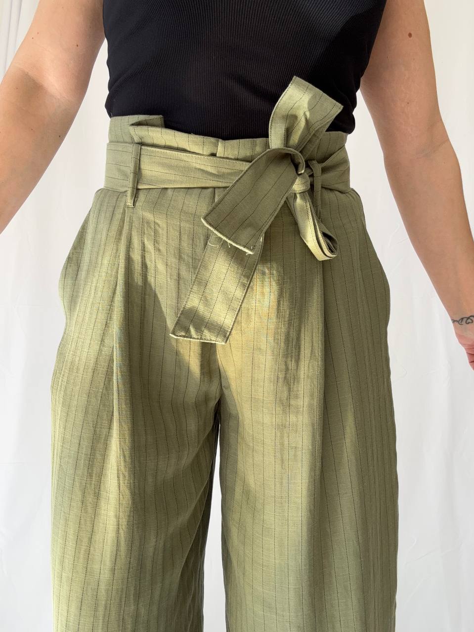 Pantaloni a righe misto lino