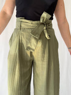 Pantaloni a righe misto lino