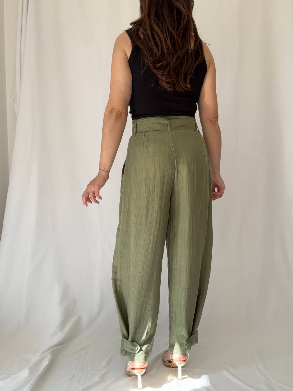 Pantaloni a righe misto lino