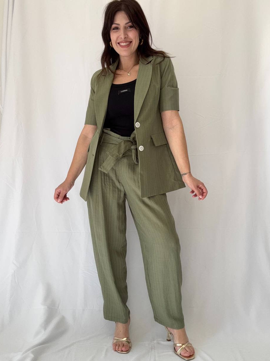 Pantaloni a righe misto lino